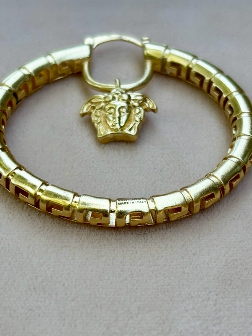 Vintage Versace Gold-Tone Medusa Hoop Earrings - Women Jewelry - Picture 9 of 11